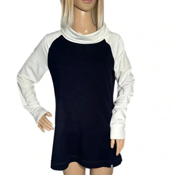 T By TALBOTS Women’s Preppy Navy Cream Cowl Neck Top Soft Sweatshirt Sz S 4/6 - Picture 2 of 13